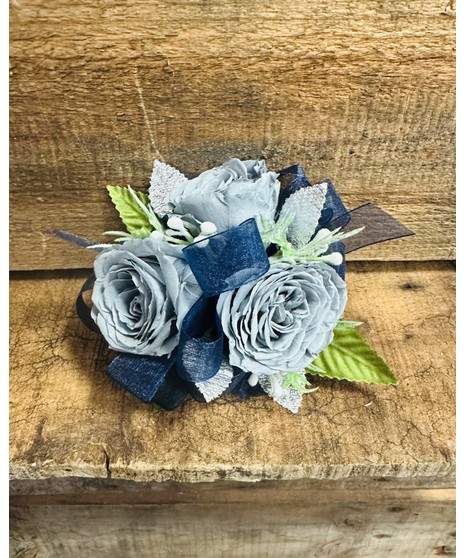 PRESERVED DUSTY BLUE SPRAY ROSE CORSAGE