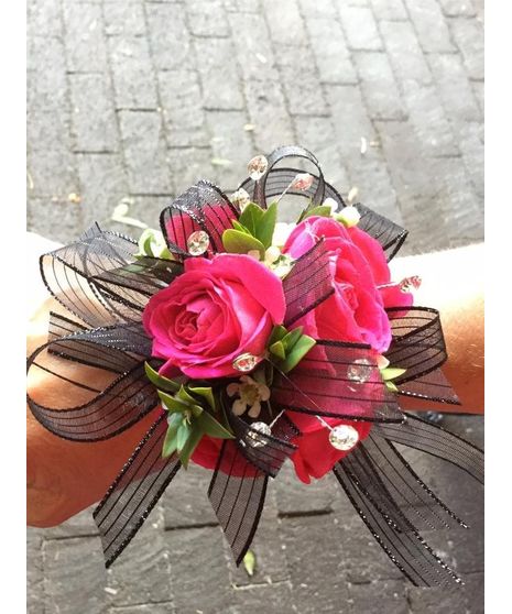 Pink & Black Wrist Corsage