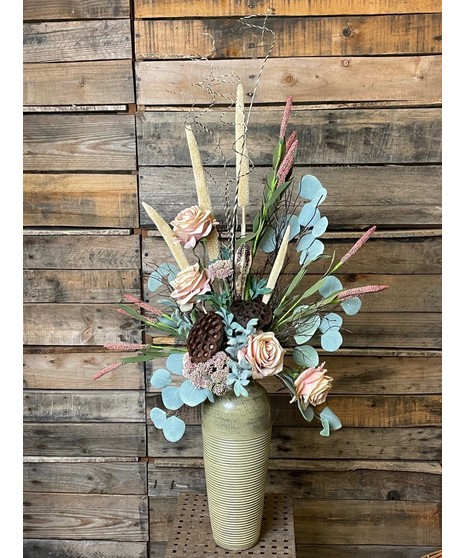 Silk Roses in Textured Vase