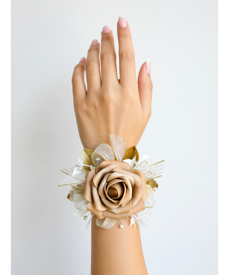 Mauve & Champagne  Wrist Corsage (Silk)