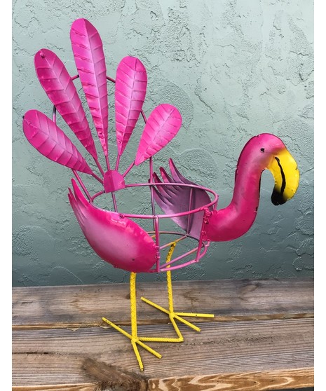 Metal Flamingo Plant Holder