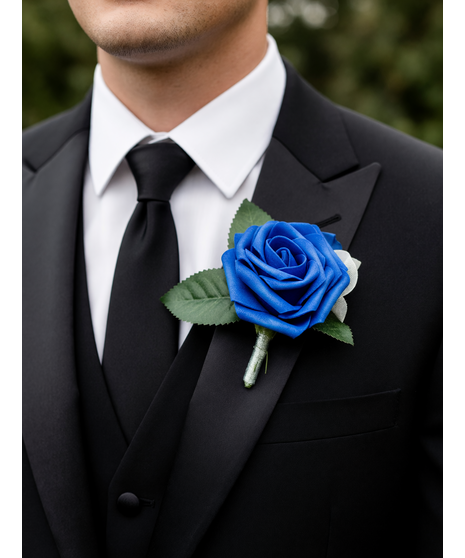 ROYAL BLUE ROSE BOUTONNIÈRE (SILK)