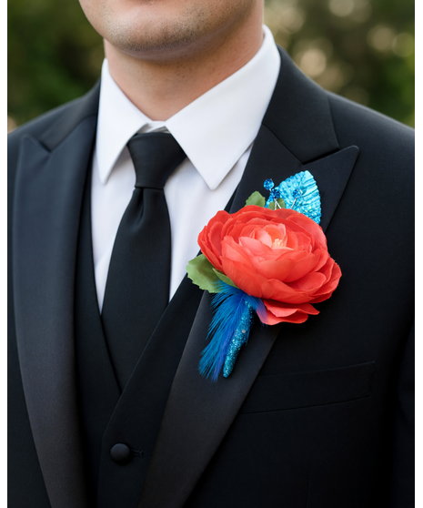 Coral Ranunculus Boutonniere (Silk)