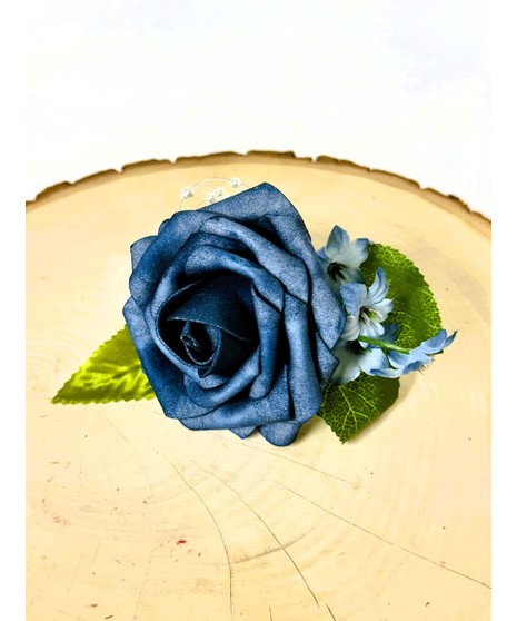 DUSTY BLUE BOUTONNIERE (SILK) w/ROYAL BLUE RIBBON