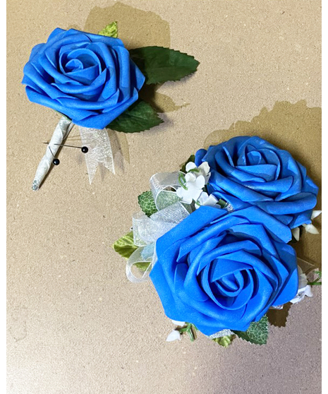 Blue silk corsages & boutonnieres