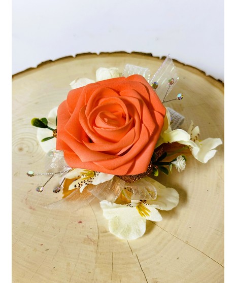 burnt orange dahlia corsage