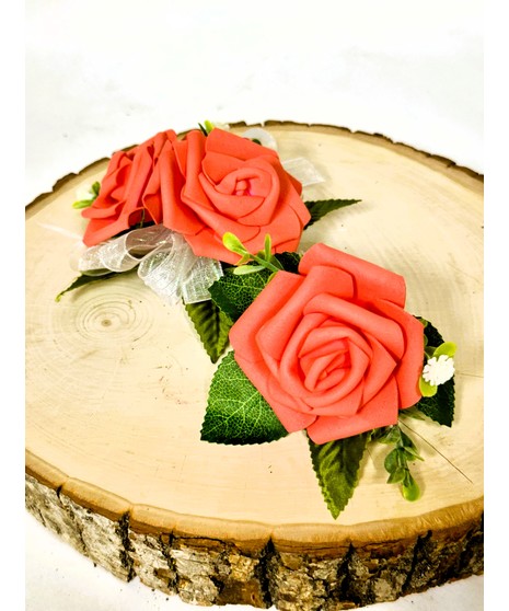 CORAL ROSE CORSAGE & BOUT SET (SILK)