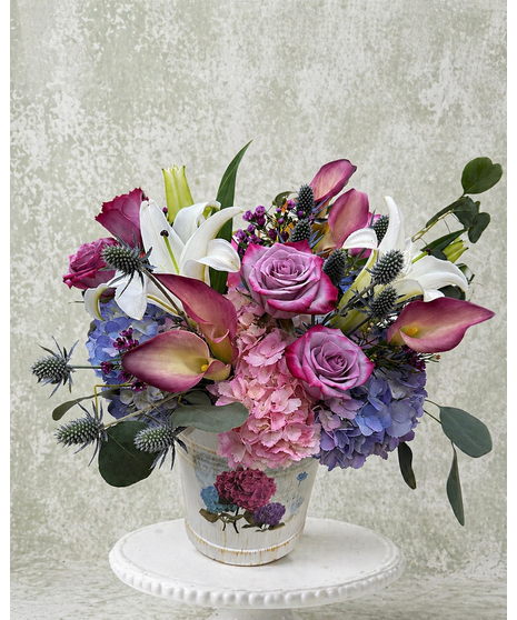 colorful pink and blue flowers with butterflies