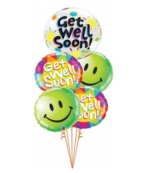 Balloon Bouquet with Plush Weight - Get Well Soon Teddy Bear