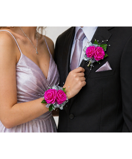 hot pink silk corsage and boutonniere set