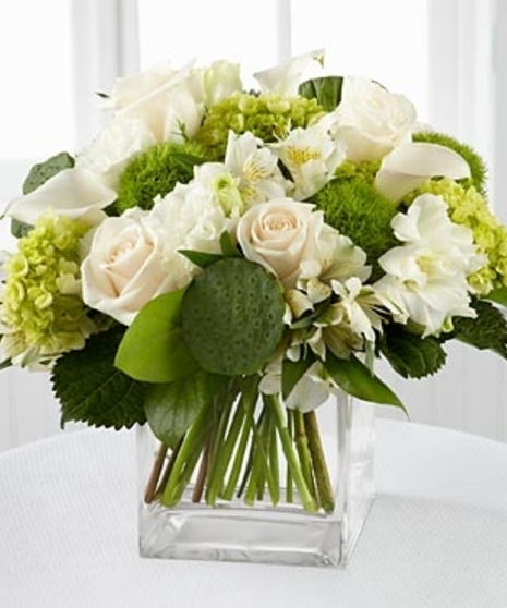 Luck O' The Irish Bouquet - green hydrangea, white cala, white alstro and white roses, greenery