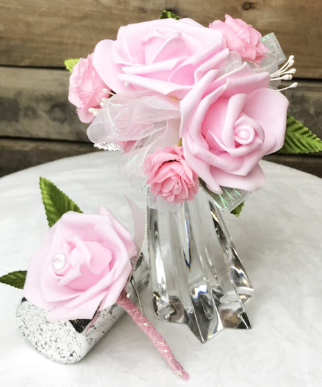 Pink Rose Corsage & Boutonniere Set (Silk)