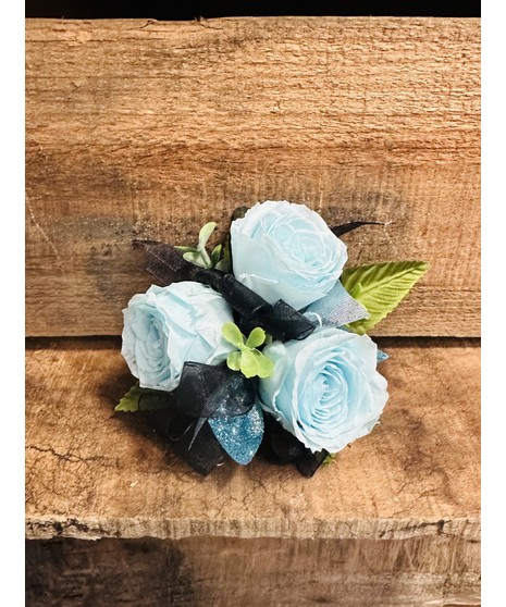 PRESERVED BABY BLUE SPRAY ROSE CORSAGE