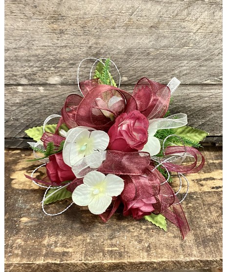 Burgundy and White Corsage (Silk)