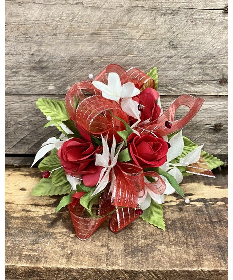 Red & White Rose Corsage (Silk)