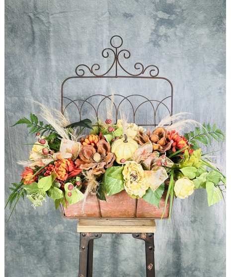 Rustic White Pumpkin Silk Floral Arrangement