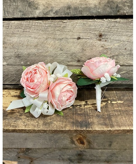 GARDEN ROSE CORSAGE & BOUTONNIÈRE SET (SILK)