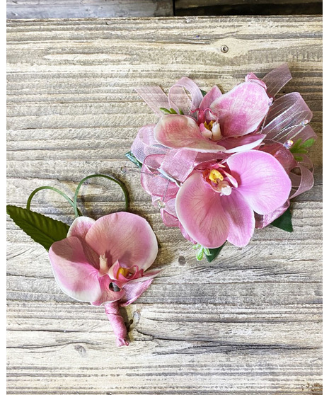 Pink Orchid Corsage & Boutonniere Set (Silk)