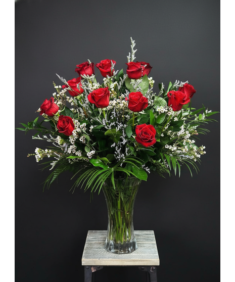 Platinum Roses in Crystal Vase