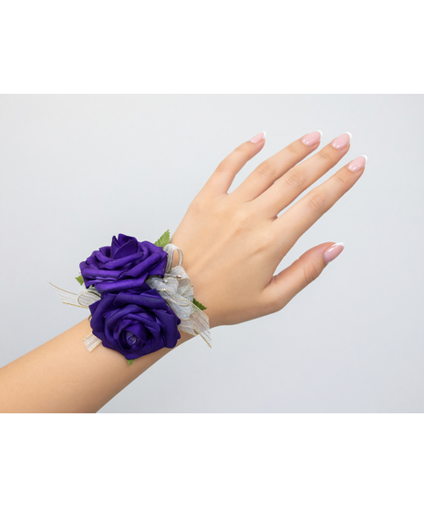 purple corsage with silk rose