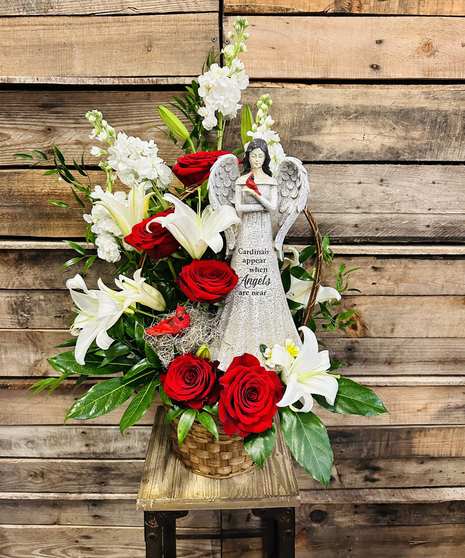 red and white floral arrangement