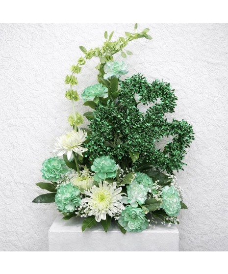 ShamRockin - Green carnations, white daisies and mini white carnations
