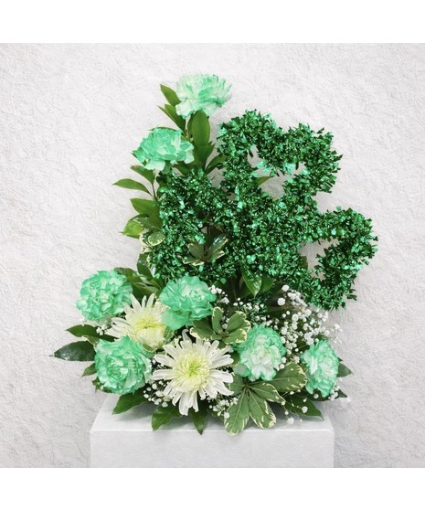 ShamRockin - Green carnations, white daisies and mini white carnations