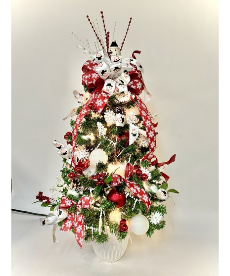 SNOWMAN SNOWFLAKE LIGHTED TREE (SILK)