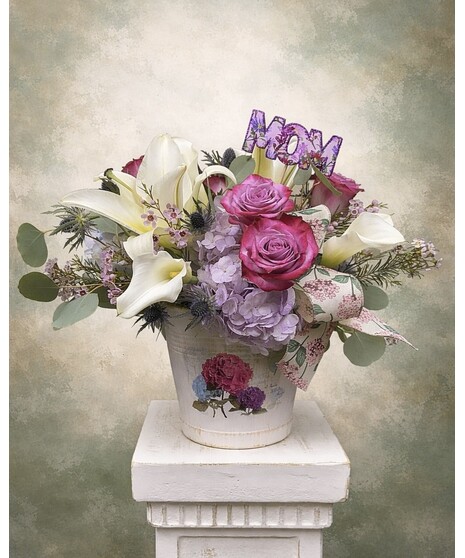 colorful pink and blue flowers with butterflies