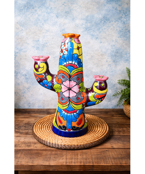 talavera cactus with flowers