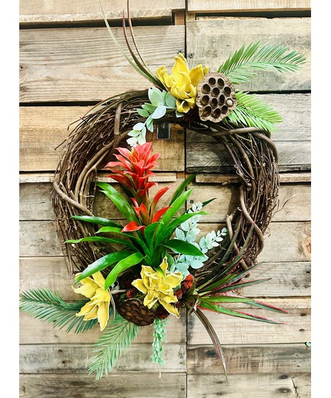 tropical flower and plant wreath