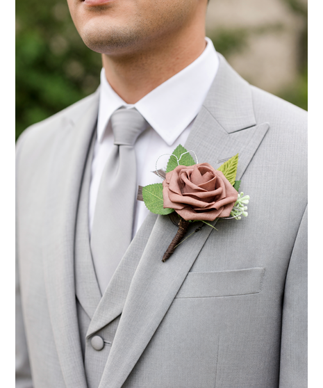 silk taupe rose corsage and boutonniere set