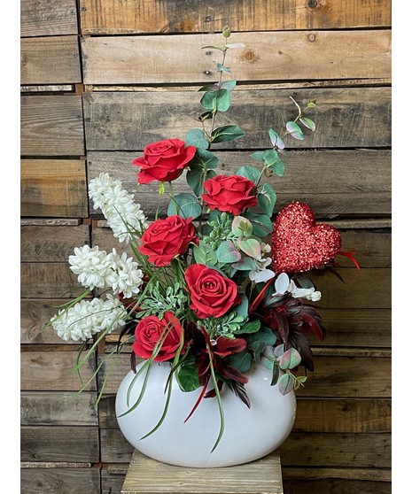 White Ceramic with Red Roses (Silk)