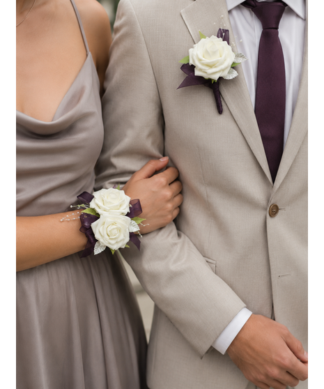 White & Purple Corsage  (Silk)