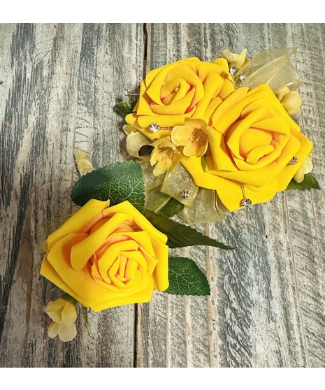 Yellow Wrist Corsage & Boutonniere Set (Silk)