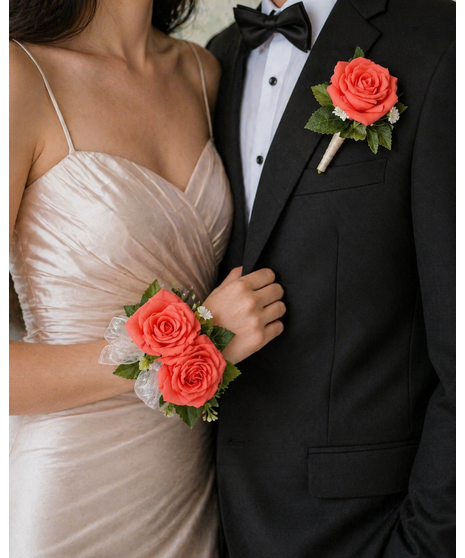 silk burgundy corsage and boutonniere