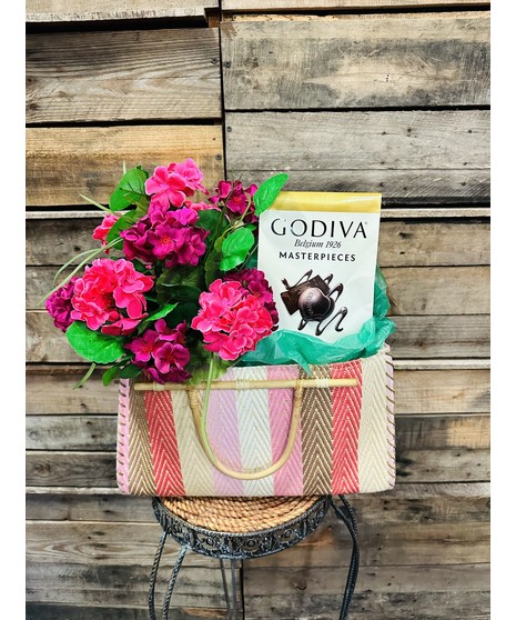 silk geranium plant and chocolates gift set