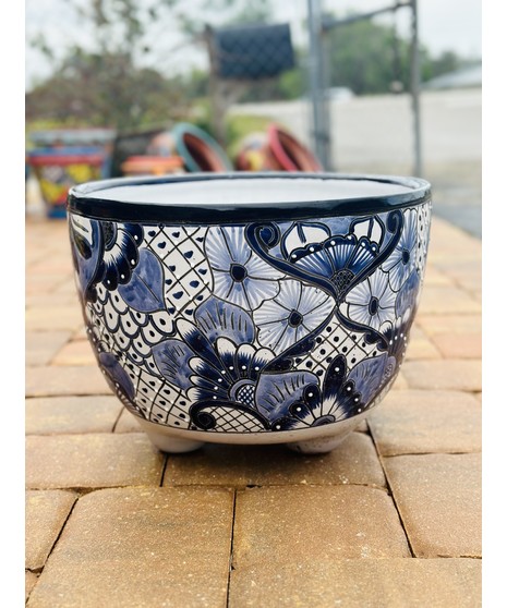 Talavera Blue & White Round Footed Pottery