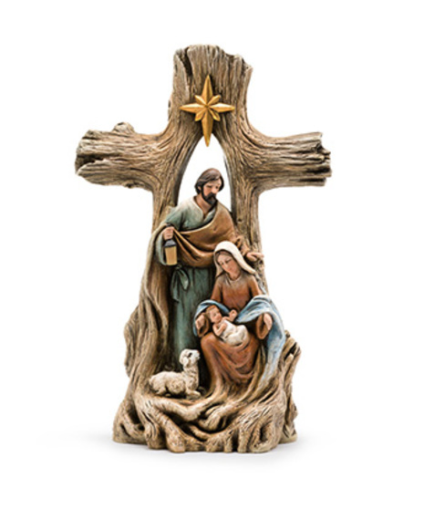 Nativity Wood Grain Cross